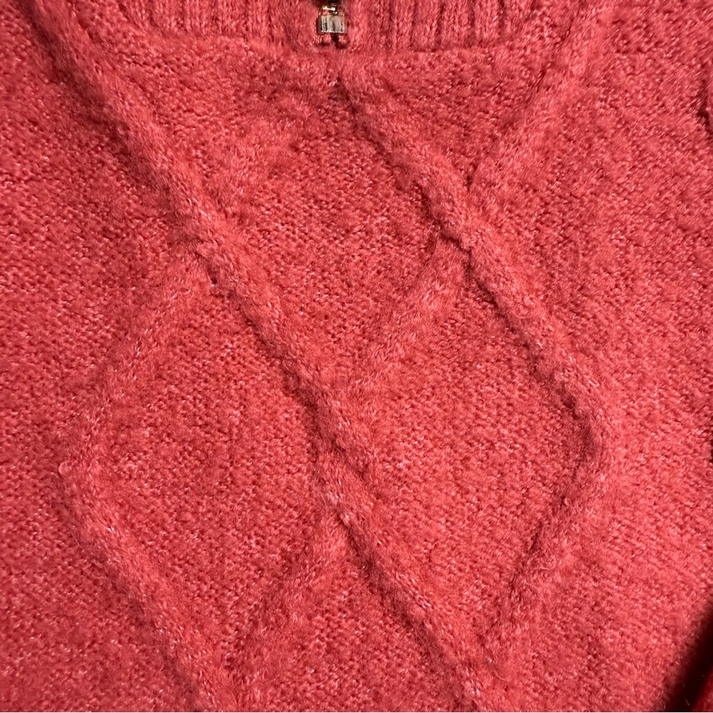Talbots Half Zip Cable Knit Sweater Size M Coral Coastal Grandma Preppy Classic - Picture 6 of 11